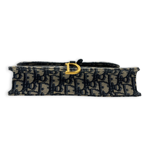 Saddle Wallet On Chain Blue in Canvas, Gold hardware