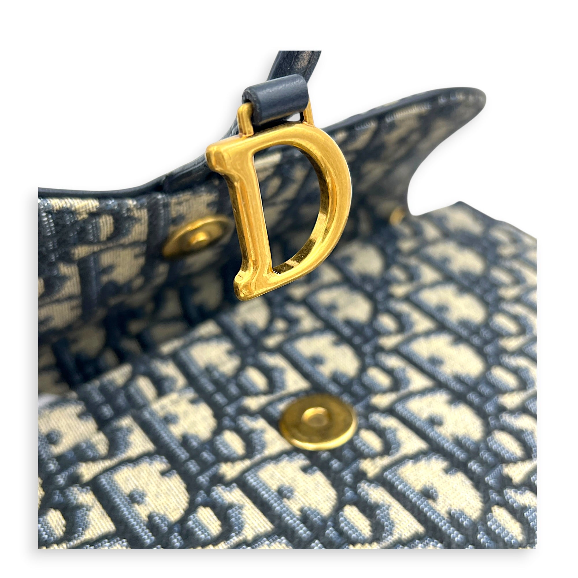 Saddle Wallet On Chain Blue in Canvas, Gold hardware
