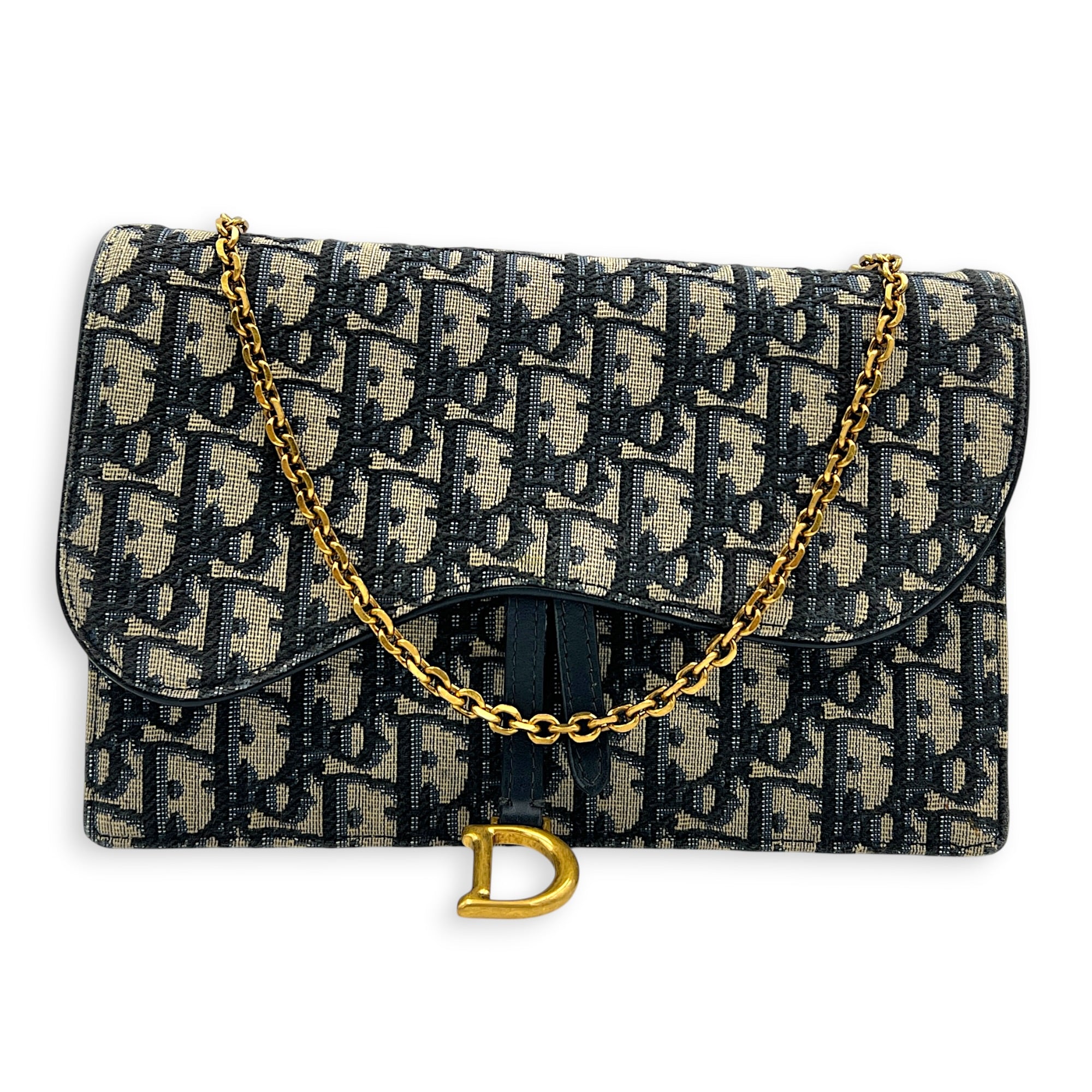 Saddle Wallet On Chain Blue in Canvas, Gold hardware