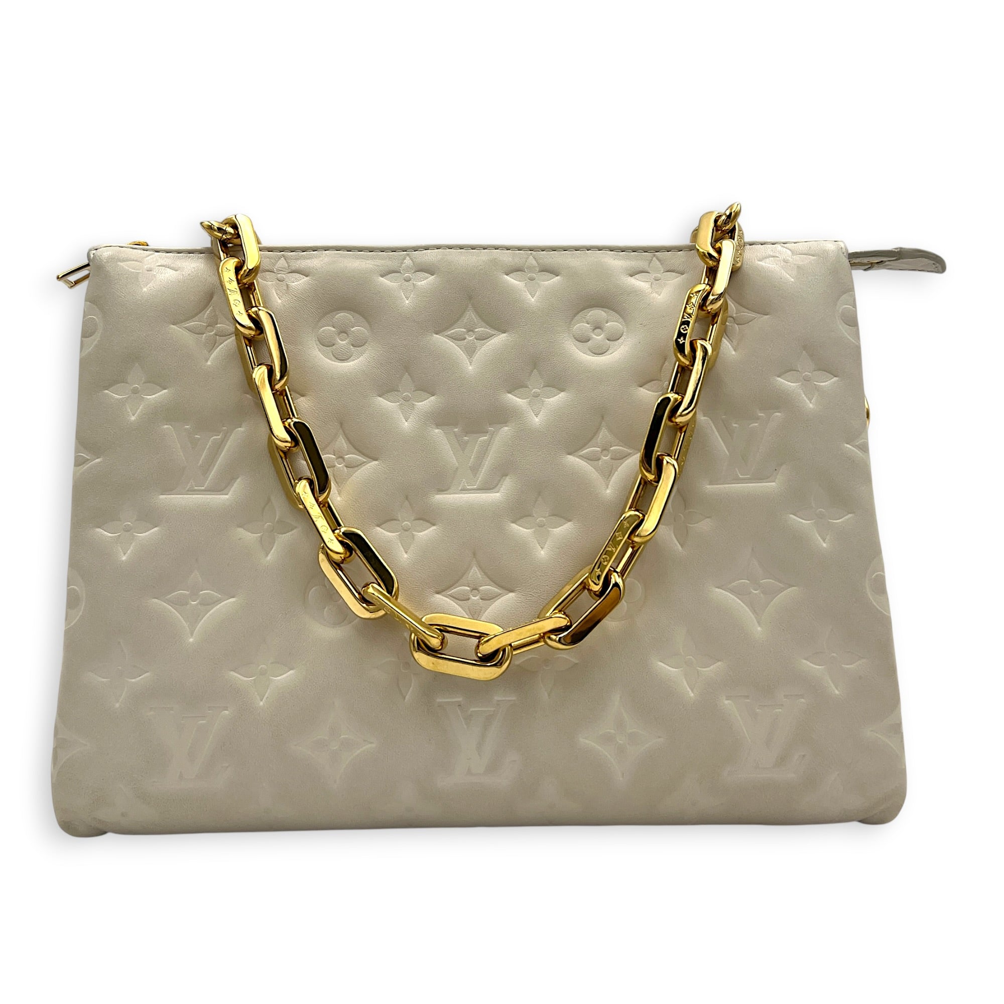 Coussin Shoulder Bag White in Lambskin, Gold hardware