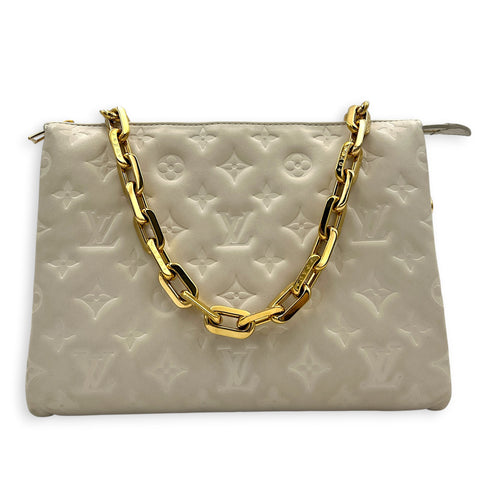 Coussin Shoulder Bag White in Lambskin, Gold hardware