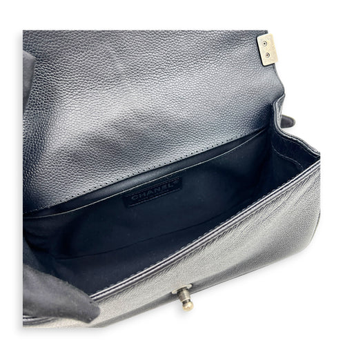 Boy Shoulder Bag Medium Black in Caviar Leather, Silver hardware