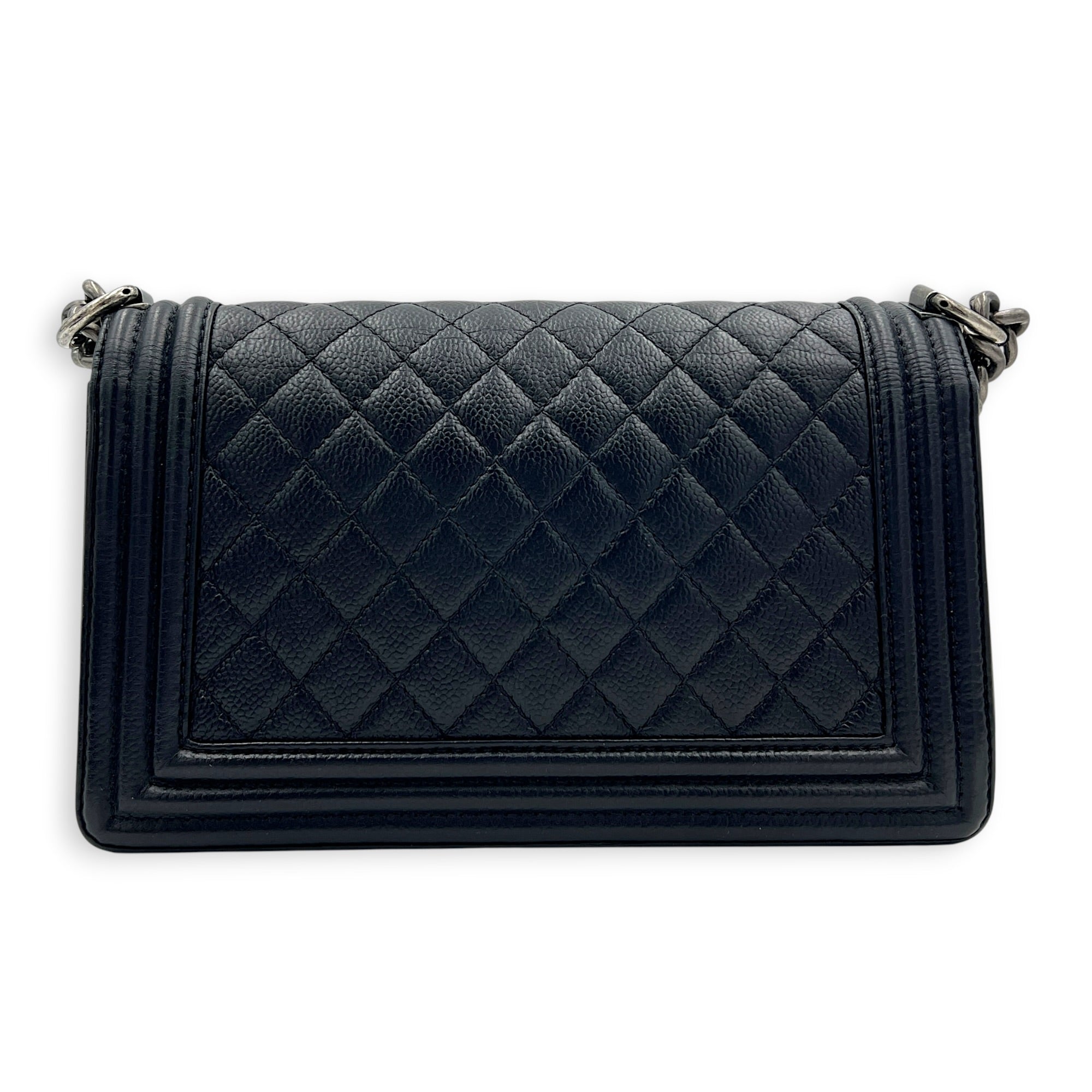 Boy Shoulder Bag Medium Black in Caviar Leather, Silver hardware