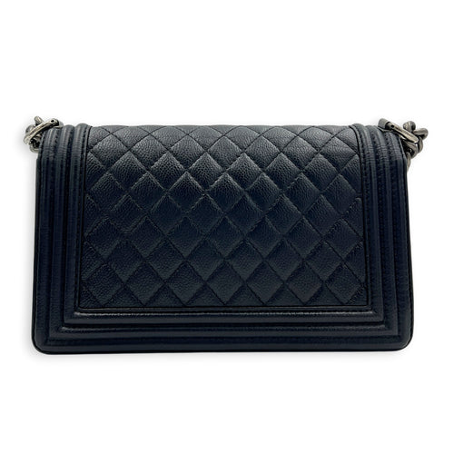 Boy Shoulder Bag Medium Black in Caviar Leather, Silver hardware