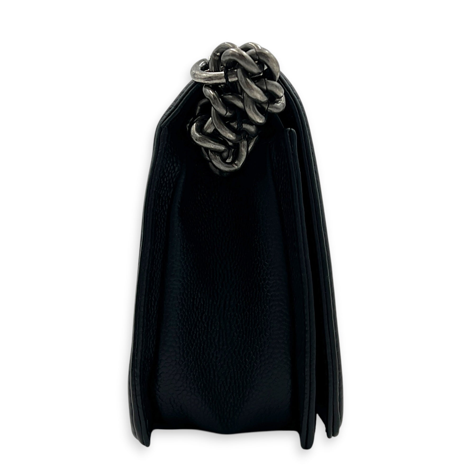 Boy Shoulder Bag Medium Black in Caviar Leather, Silver hardware