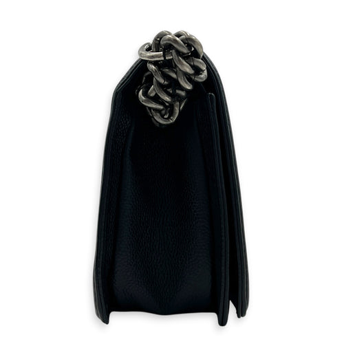 Boy Shoulder Bag Medium Black in Caviar Leather, Silver hardware