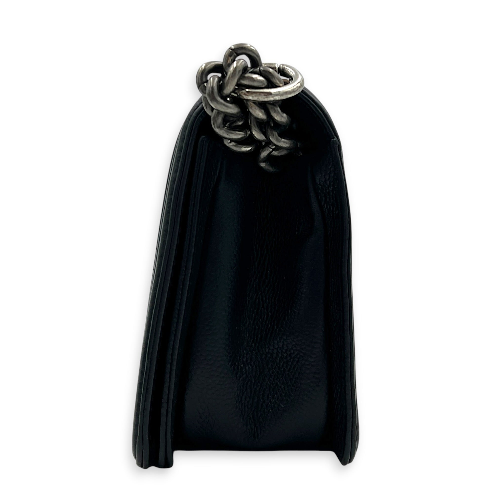 Boy Shoulder Bag Medium Black in Caviar Leather, Silver hardware