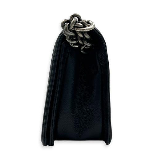 Boy Shoulder Bag Medium Black in Caviar Leather, Silver hardware