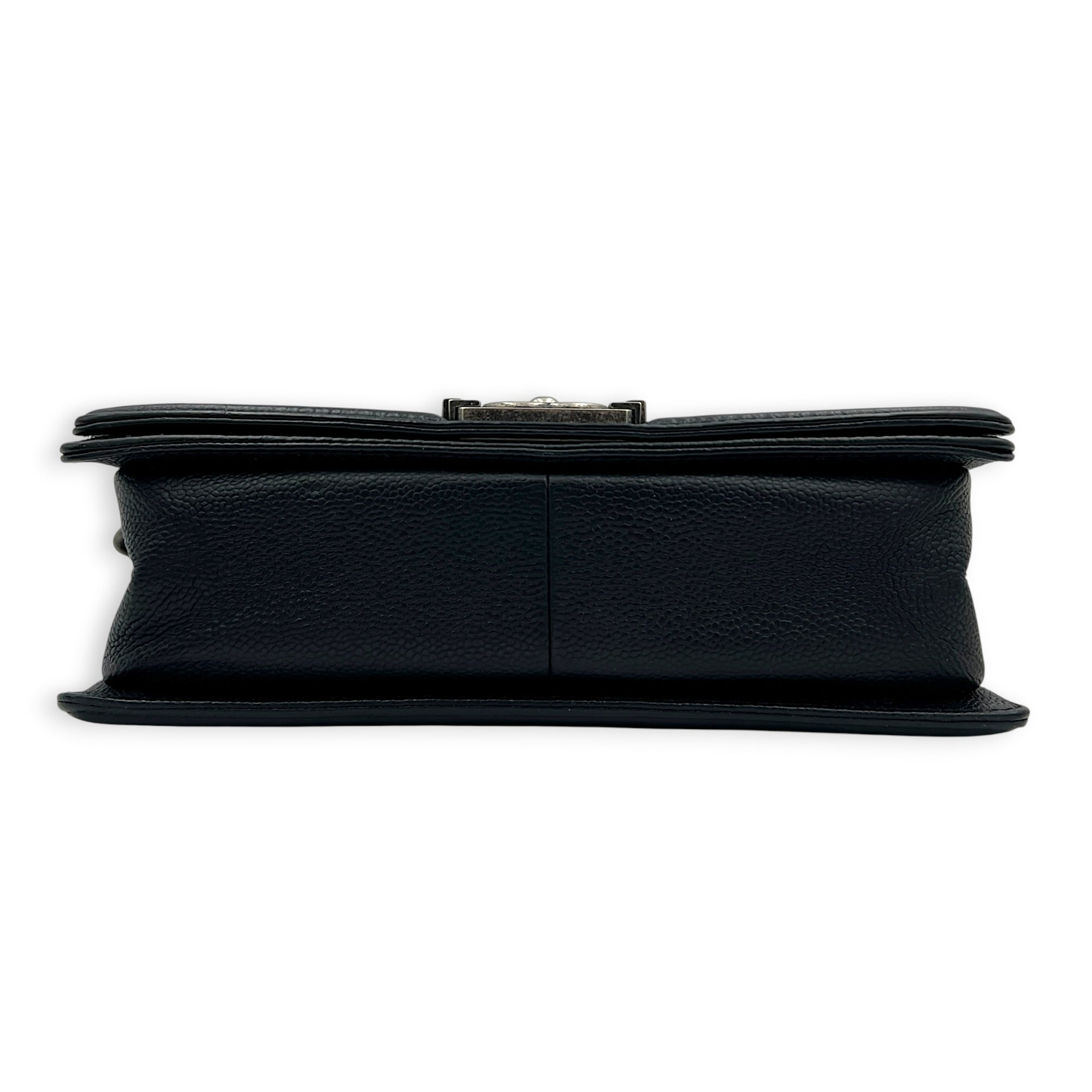 Boy Shoulder Bag Medium Black in Caviar Leather, Silver hardware