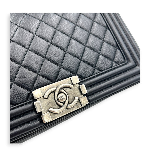 Boy Shoulder Bag Medium Black in Caviar Leather, Silver hardware