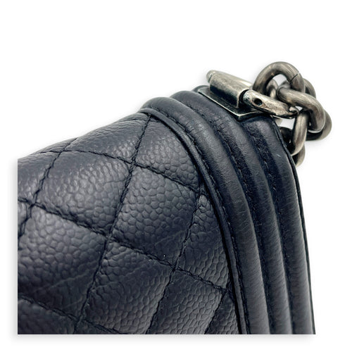 Boy Shoulder Bag Medium Black in Caviar Leather, Silver hardware