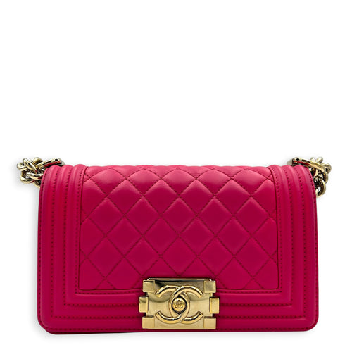 Boy Shoulder Bag Small Pink in Lambskin, Gold hardware