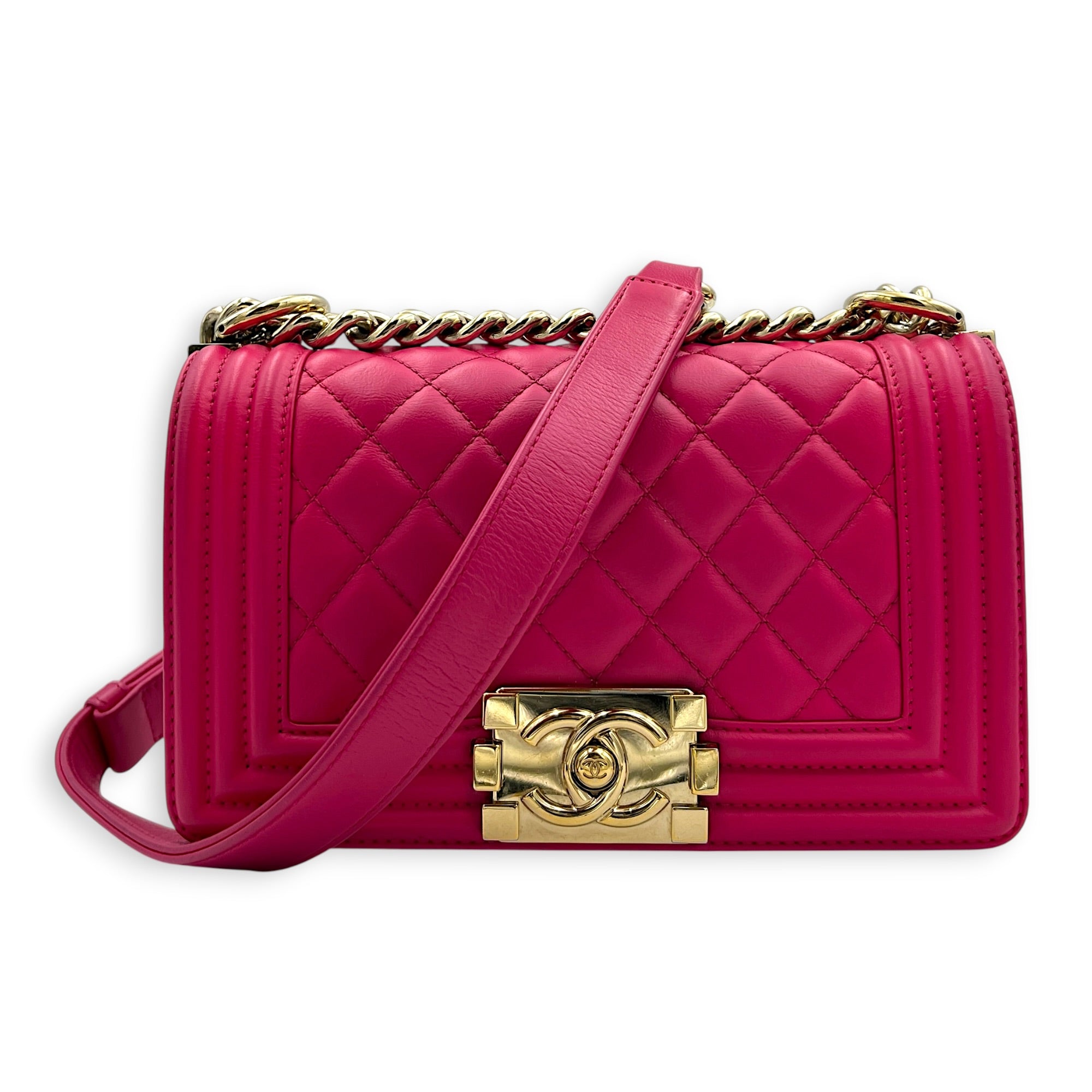 Boy Shoulder Bag Small Pink in Lambskin, Gold hardware