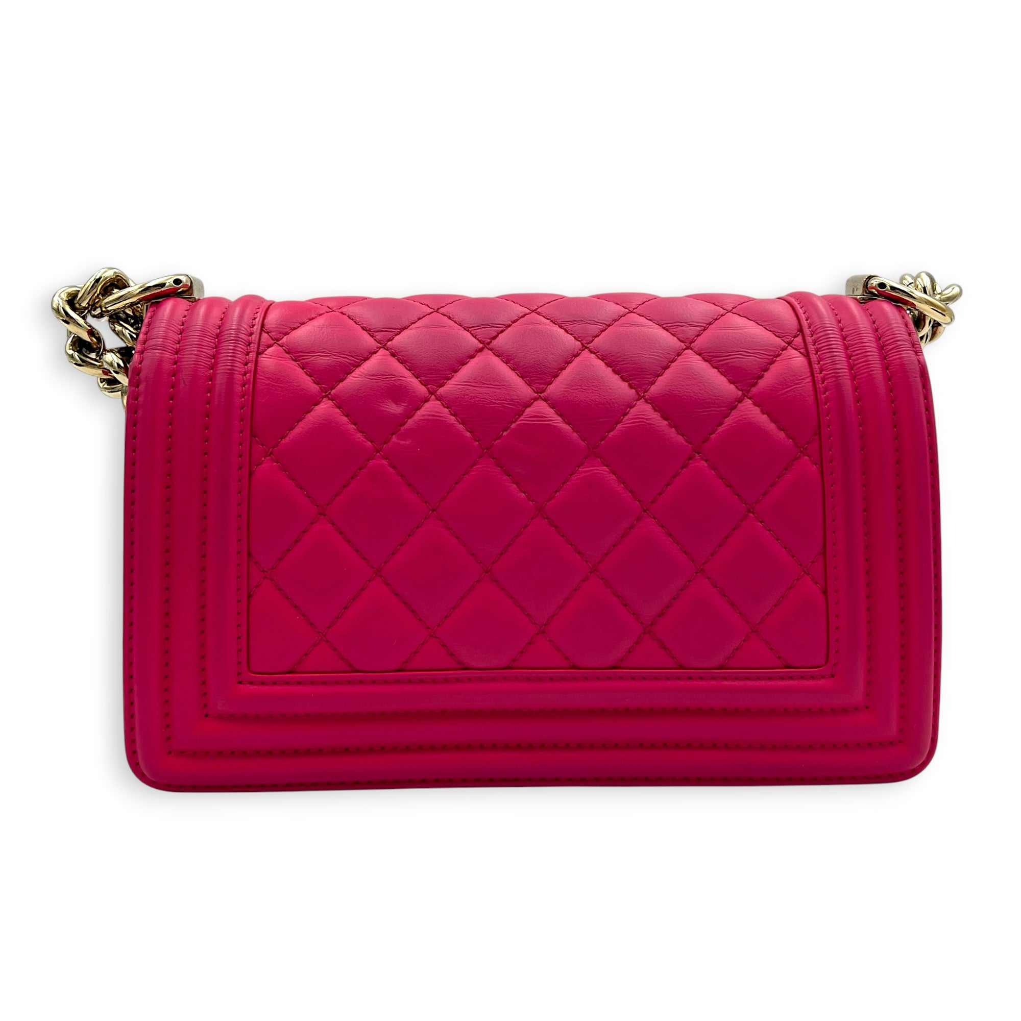 Boy Shoulder Bag Small Pink in Lambskin, Gold hardware