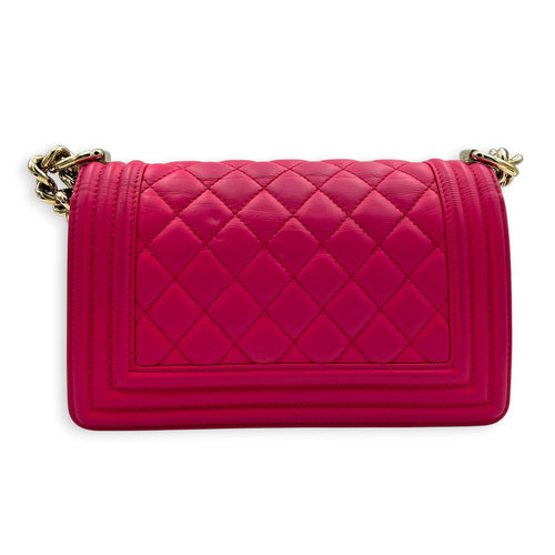 Boy Shoulder Bag Small Pink in Lambskin, Gold hardware