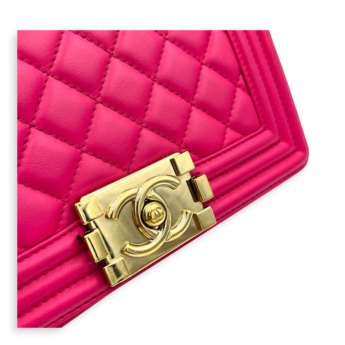 Boy Shoulder Bag Small Pink in Lambskin, Gold hardware