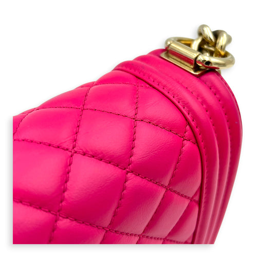 Boy Shoulder Bag Small Pink in Lambskin, Gold hardware