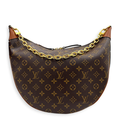 Loop Shoulder Bag Brown in Coated Canvas, Gold hardware