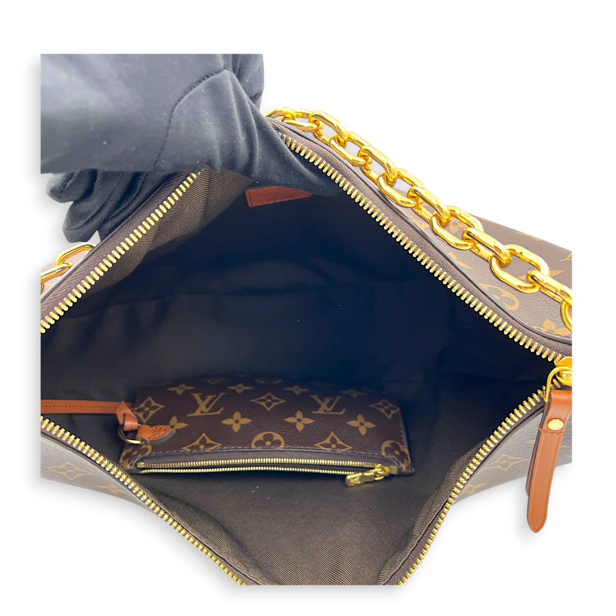 Loop Shoulder Bag Brown in Coated Canvas, Gold hardware