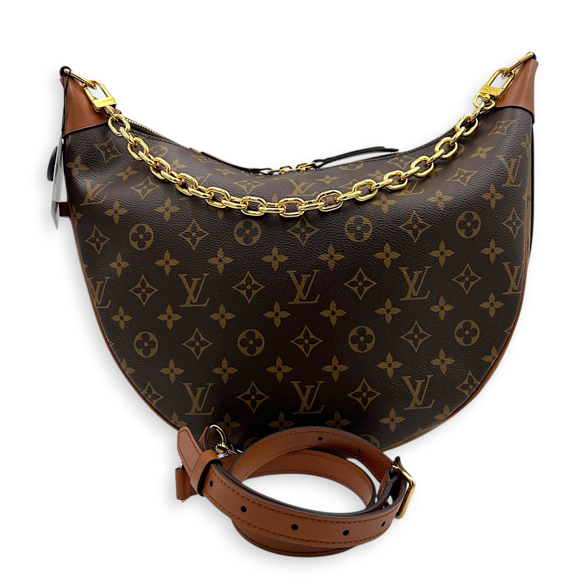 Loop Shoulder Bag Brown in Coated Canvas, Gold hardware