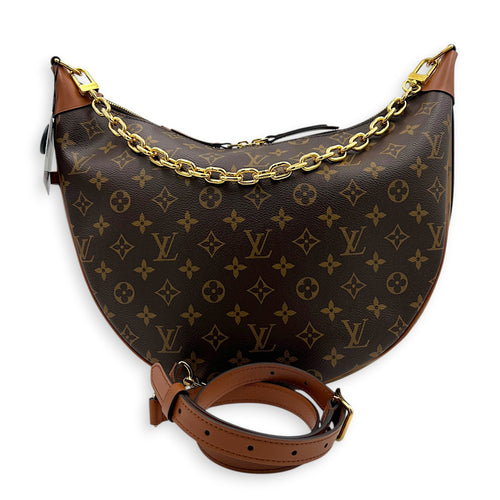 Loop Shoulder Bag Brown in Coated Canvas, Gold hardware