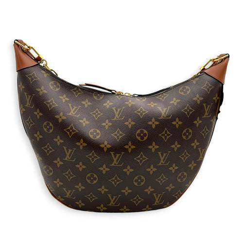 Loop Shoulder Bag Brown in Coated Canvas, Gold hardware