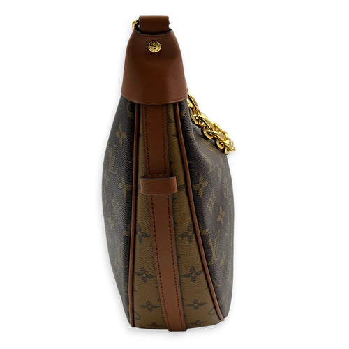 Loop Shoulder Bag Brown in Coated Canvas, Gold hardware