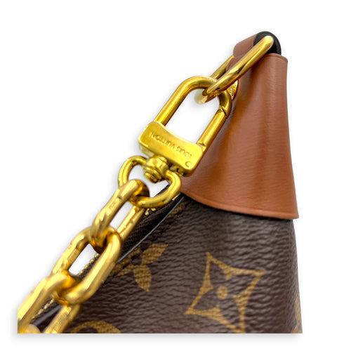 Loop Shoulder Bag Brown in Coated Canvas, Gold hardware