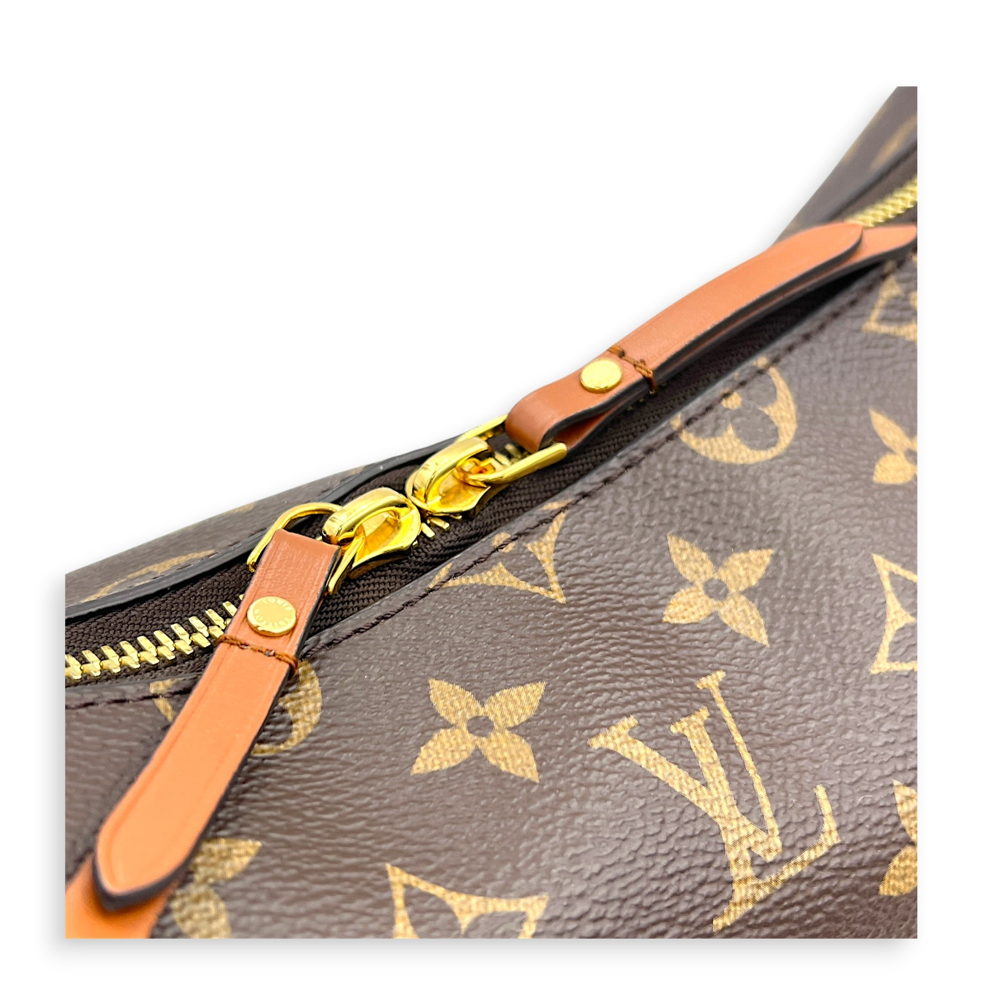 Loop Shoulder Bag Brown in Coated Canvas, Gold hardware