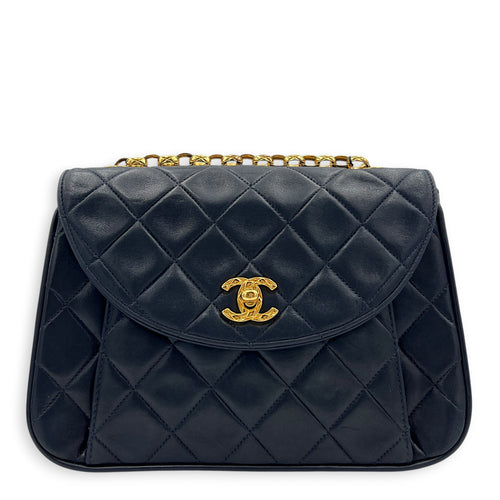 Vintage CC Crossbody Bag Dark Blue (retouched) in Lambskin, Gold hardware