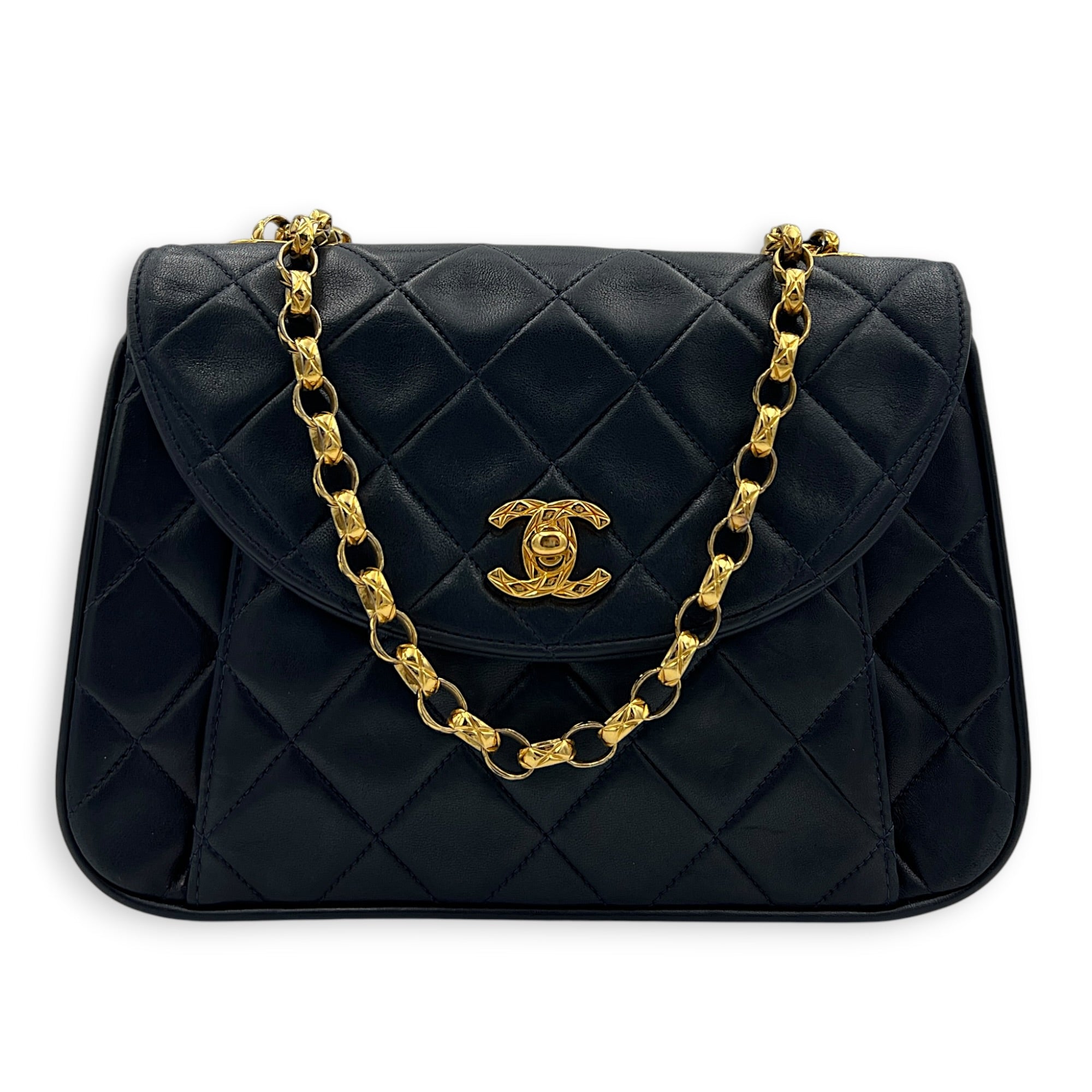 Vintage CC Crossbody Bag Dark Blue (retouched) in Lambskin, Gold hardware