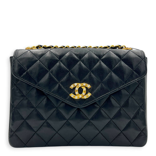 Vintage CC Crystal Shoulder Bag Black in Lambskin, Gold hardware