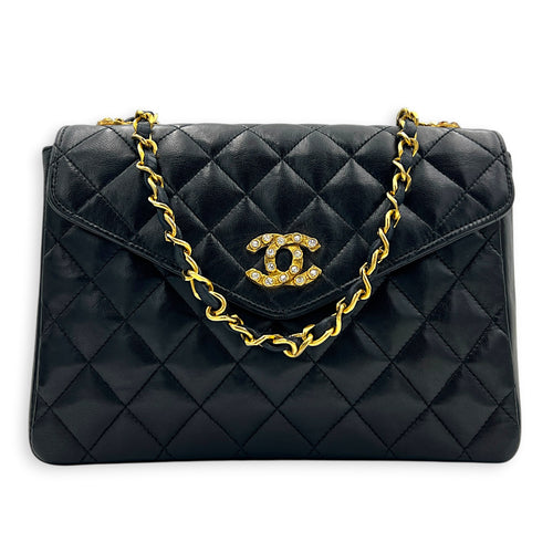 Vintage CC Crystal Shoulder Bag Black in Lambskin, Gold hardware