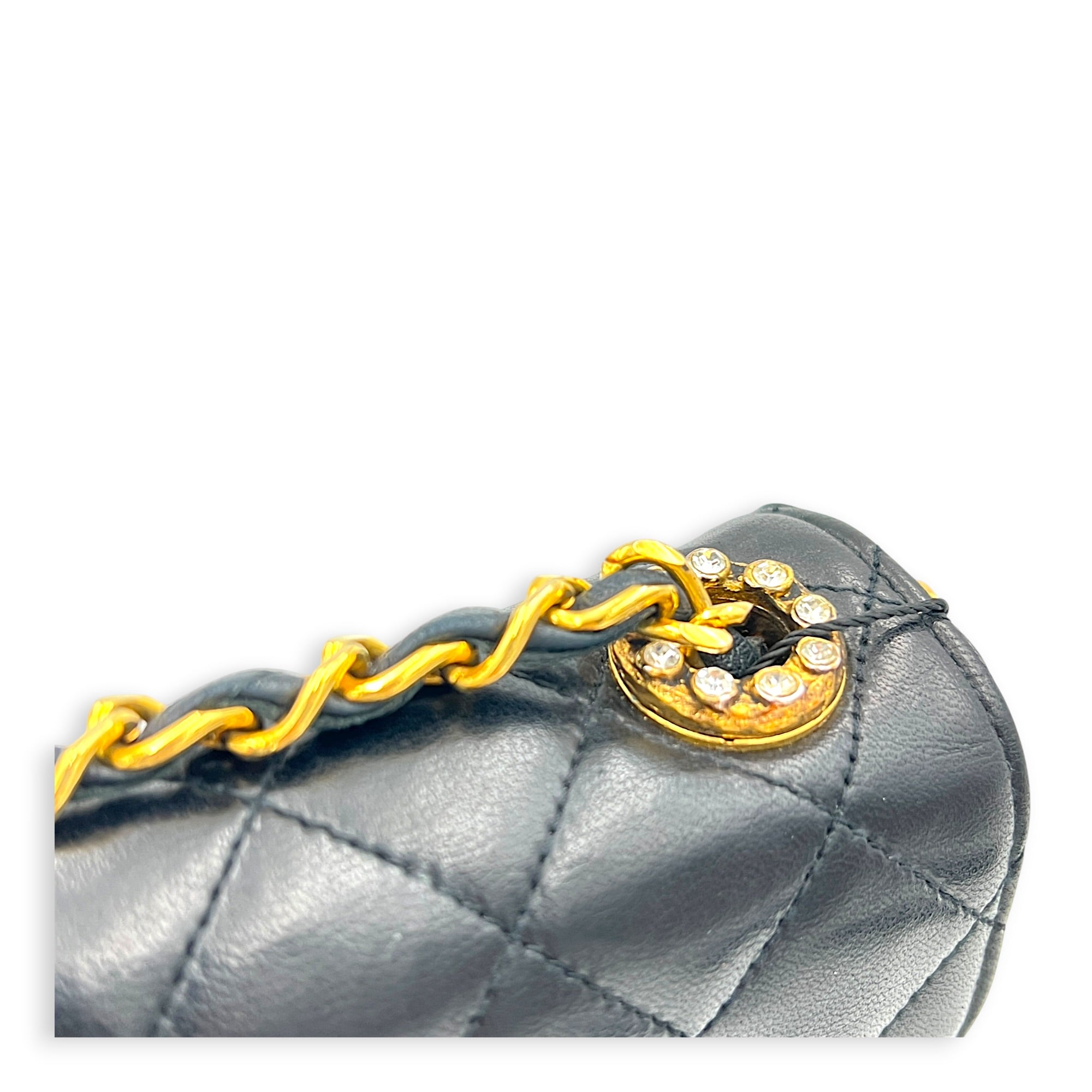 Vintage CC Crystal Shoulder Bag Black in Lambskin, Gold hardware