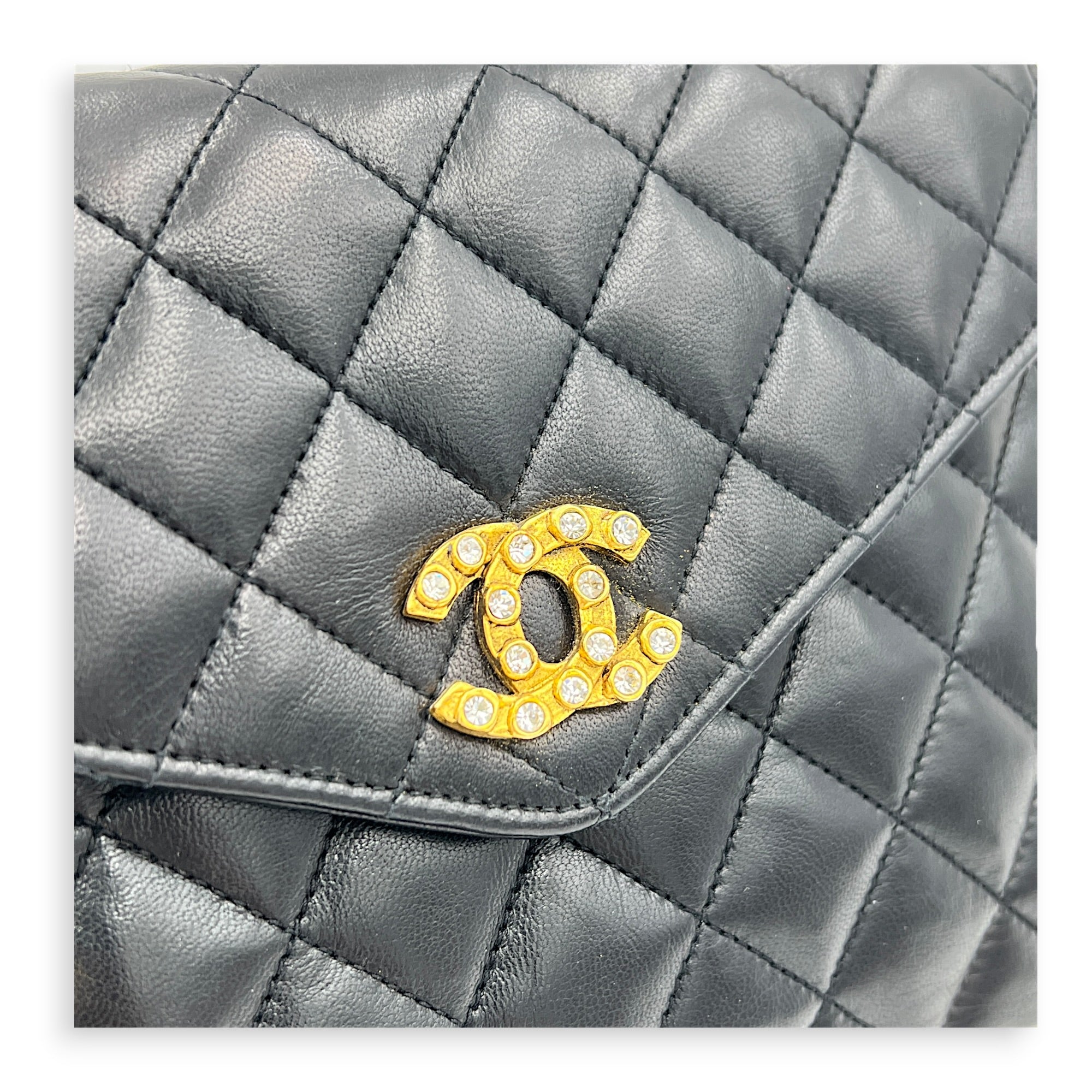 Vintage CC Crystal Shoulder Bag Black in Lambskin, Gold hardware