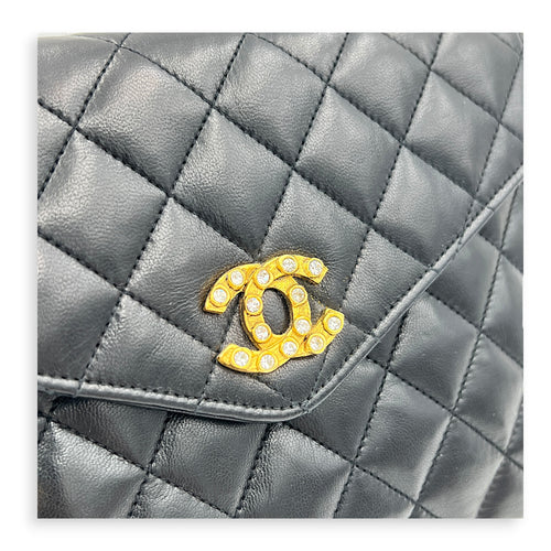 Vintage CC Crystal Shoulder Bag Black in Lambskin, Gold hardware