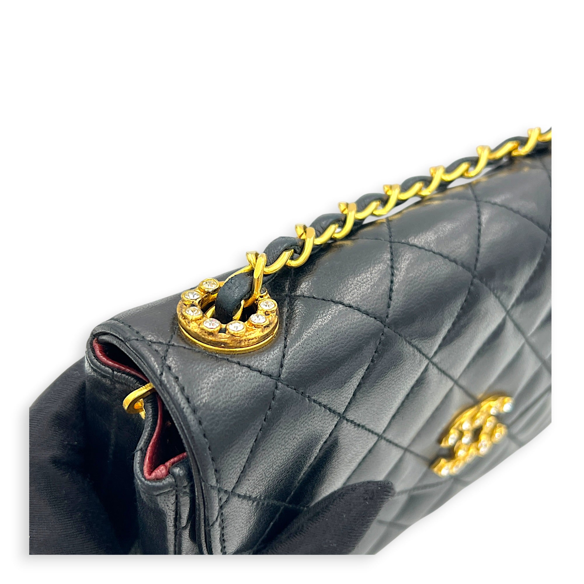 Vintage CC Crystal Shoulder Bag Black in Lambskin, Gold hardware