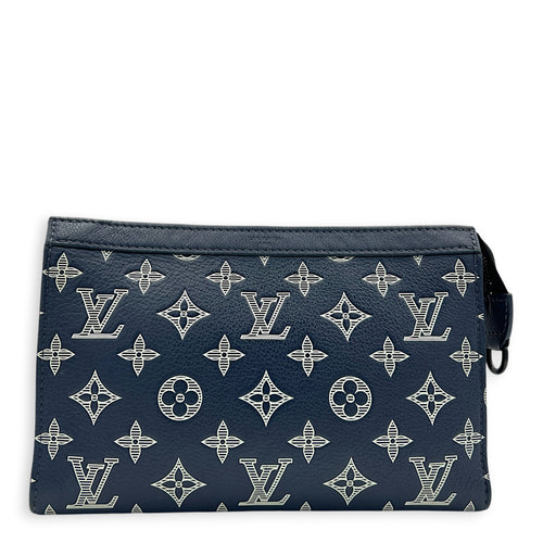 Gaston Wearable Shoulder Bag Blue in Calfskin, Gunmetal hardware