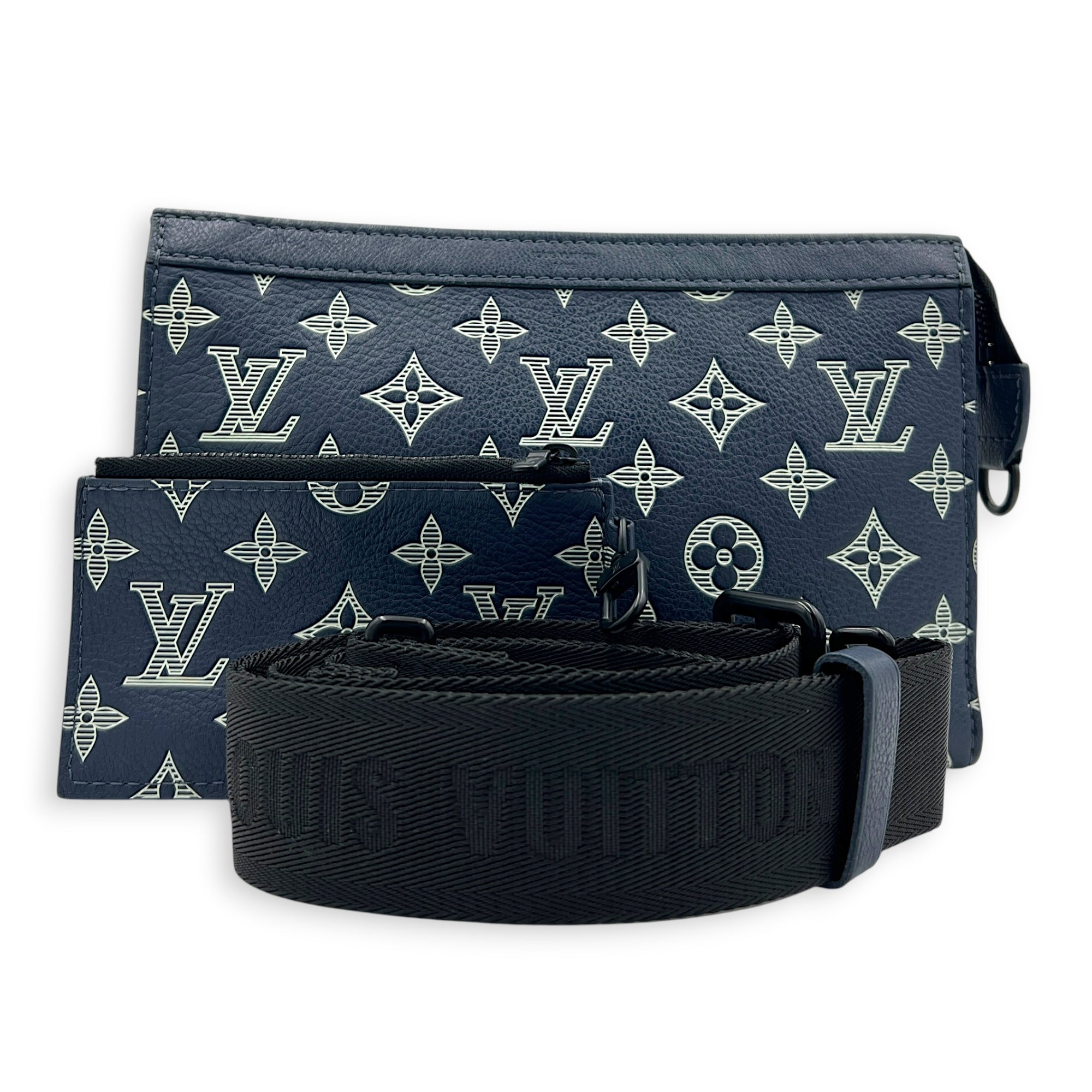Gaston Wearable Shoulder Bag Blue in Calfskin, Gunmetal hardware