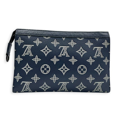 Gaston Wearable Shoulder Bag Blue in Calfskin, Gunmetal hardware