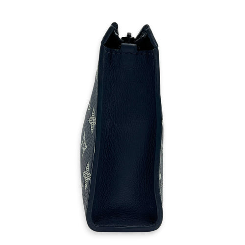 Gaston Wearable Shoulder Bag Blue in Calfskin, Gunmetal hardware