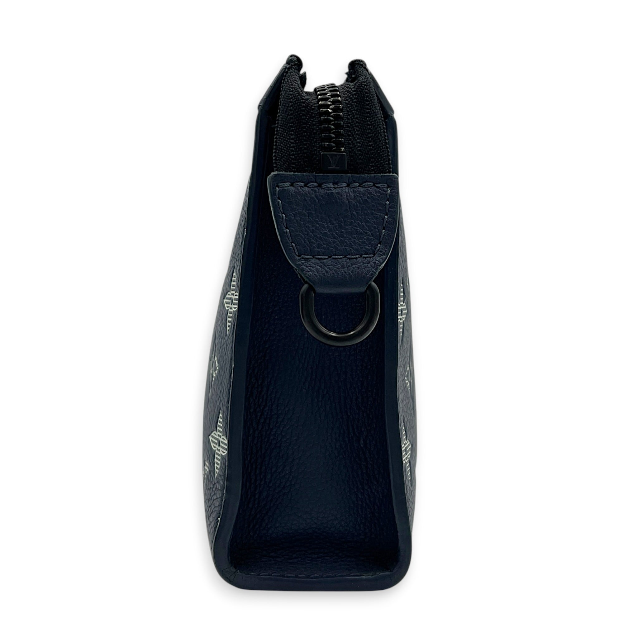 Gaston Wearable Shoulder Bag Blue in Calfskin, Gunmetal hardware