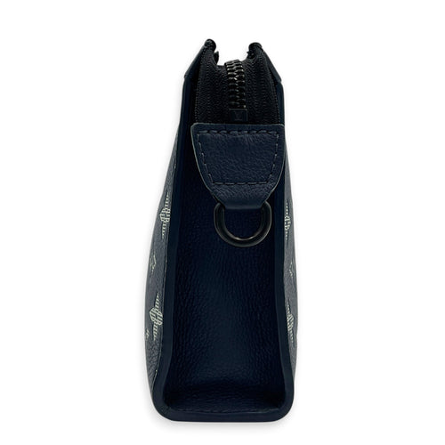 Gaston Wearable Shoulder Bag Blue in Calfskin, Gunmetal hardware