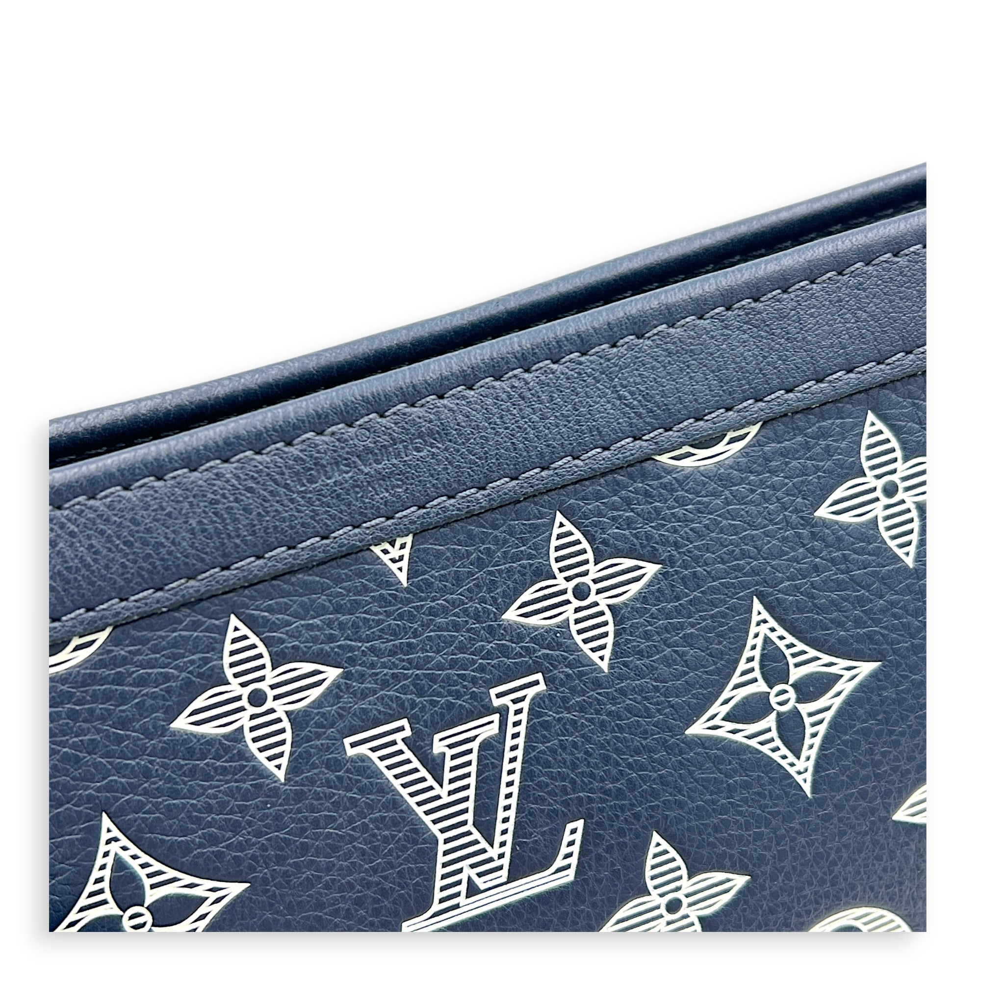Gaston Wearable Shoulder Bag Blue in Calfskin, Gunmetal hardware