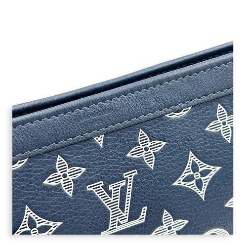 Gaston Wearable Shoulder Bag Blue in Calfskin, Gunmetal hardware