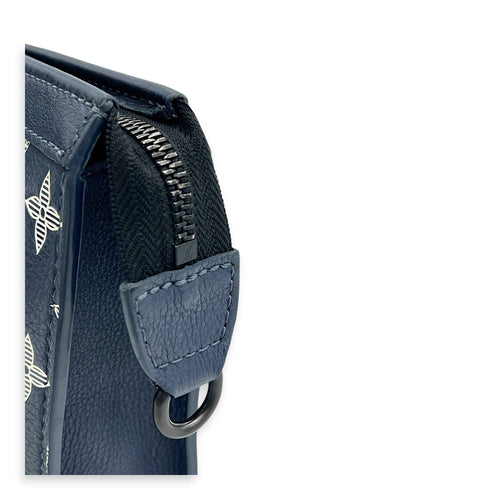 Gaston Wearable Shoulder Bag Blue in Calfskin, Gunmetal hardware