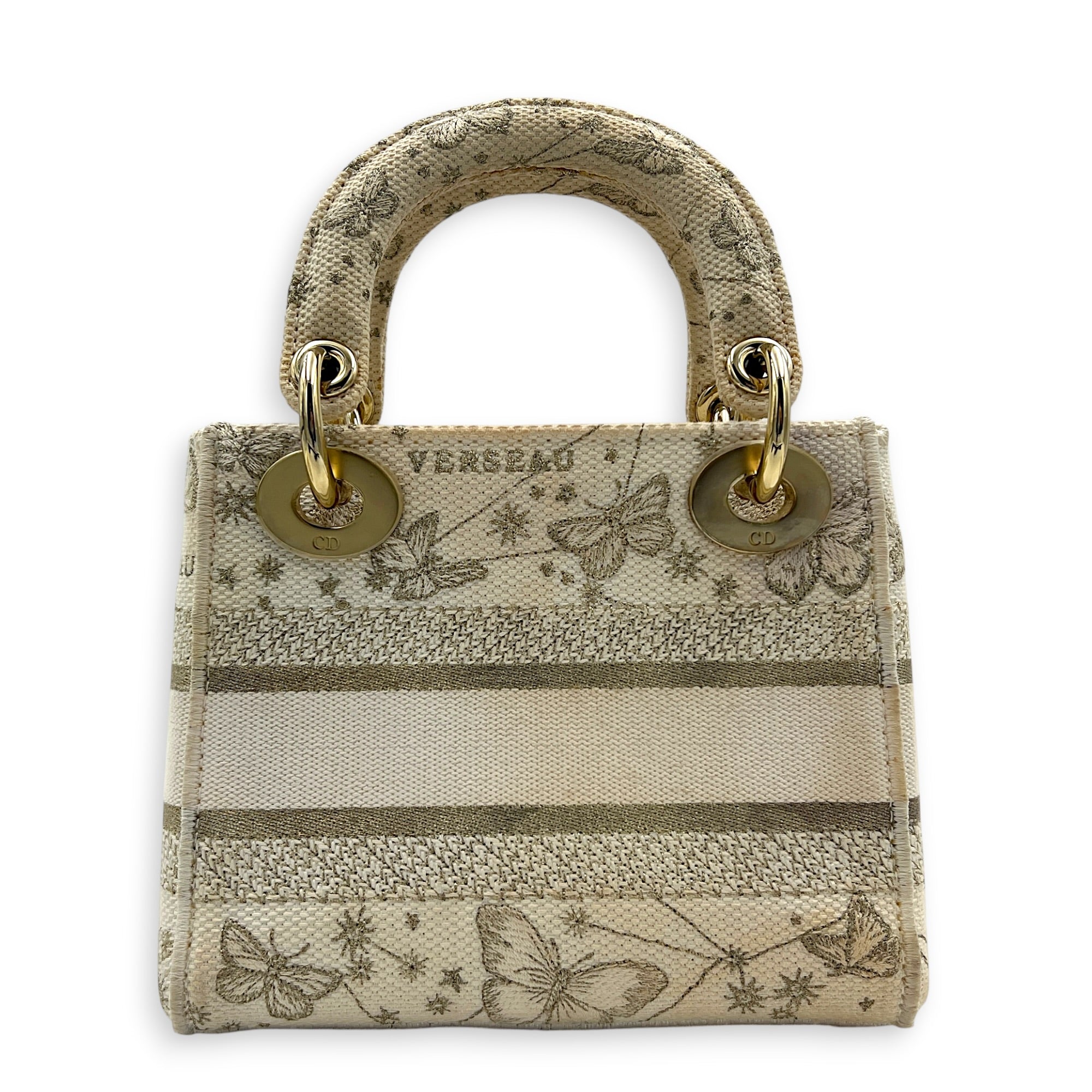 Lady D-Lite Top Handle Bag Mini White in Canvas, Gold hardware
