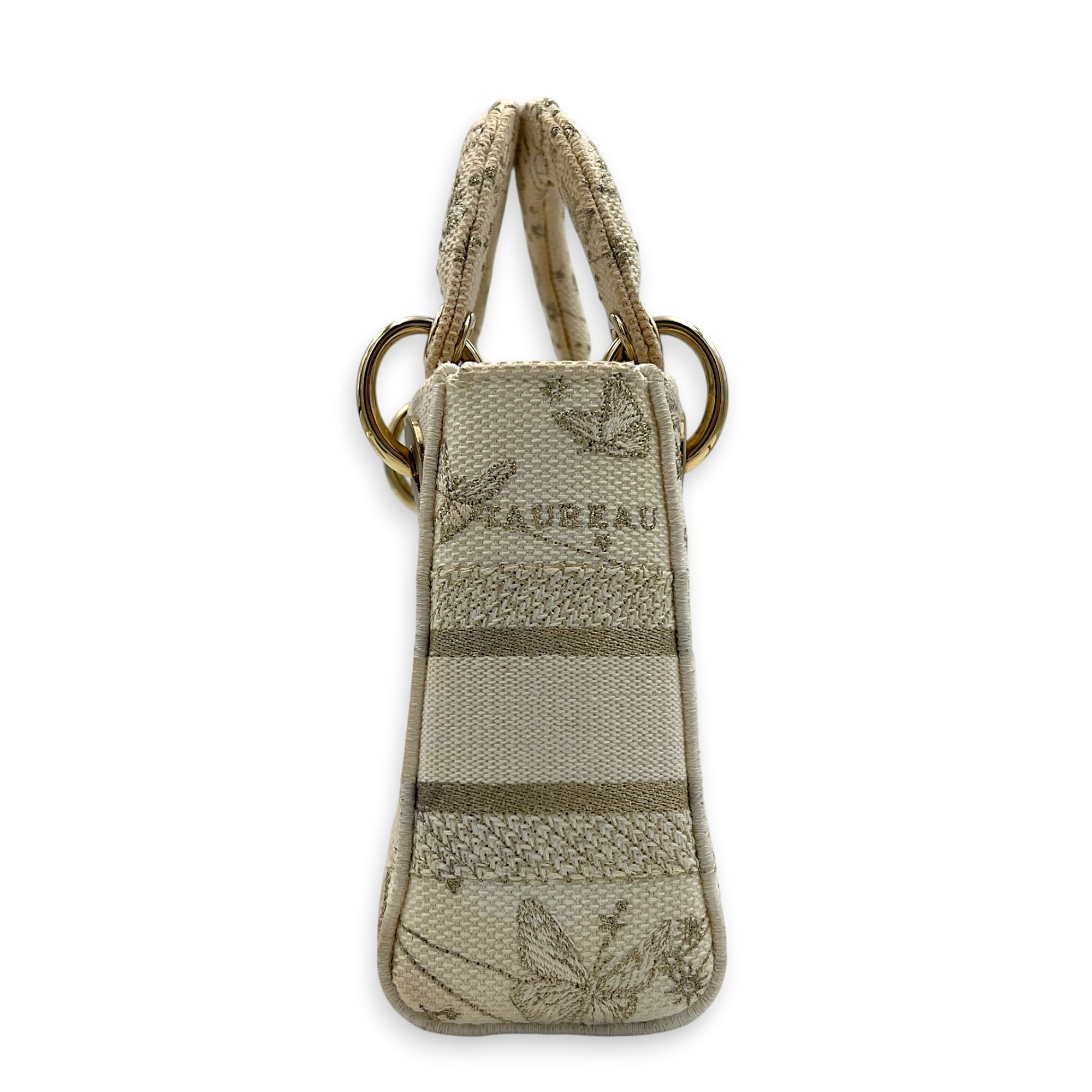Lady D-Lite Top Handle Bag Mini White in Canvas, Gold hardware