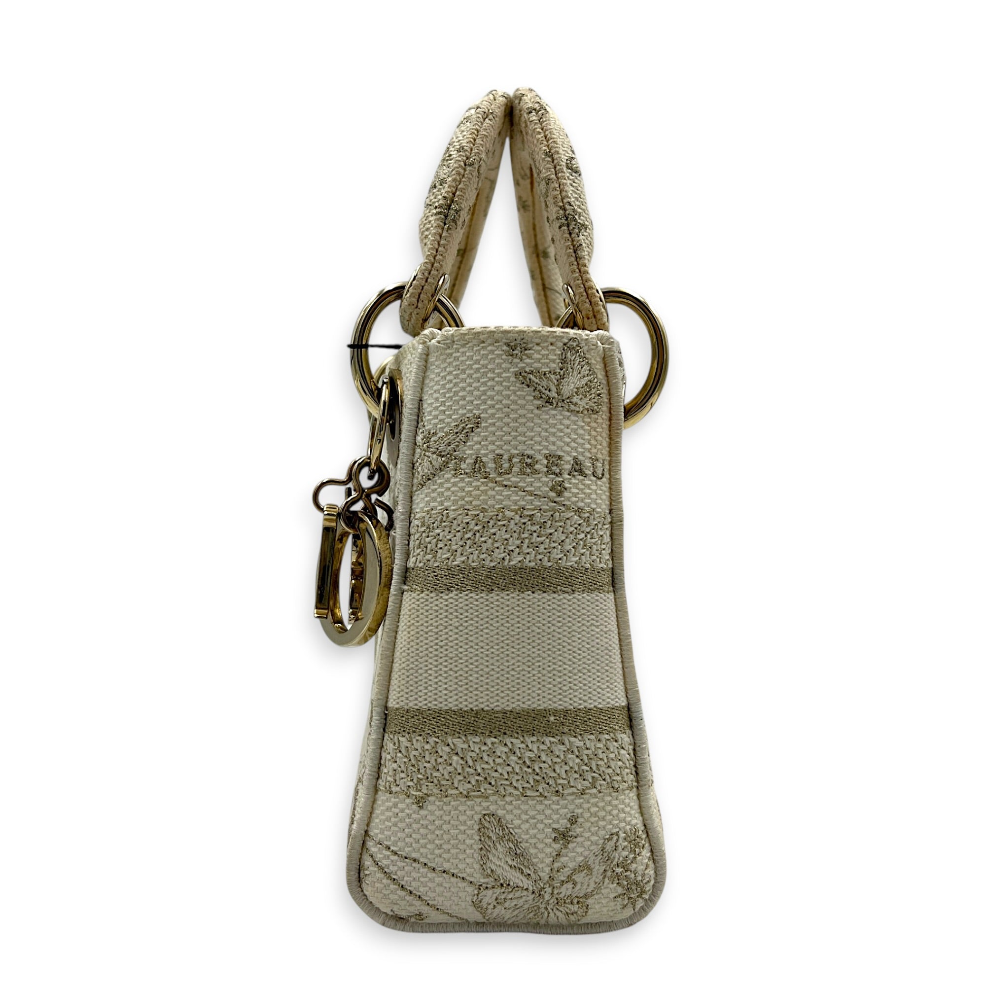 Lady D-Lite Top Handle Bag Mini White in Canvas, Gold hardware