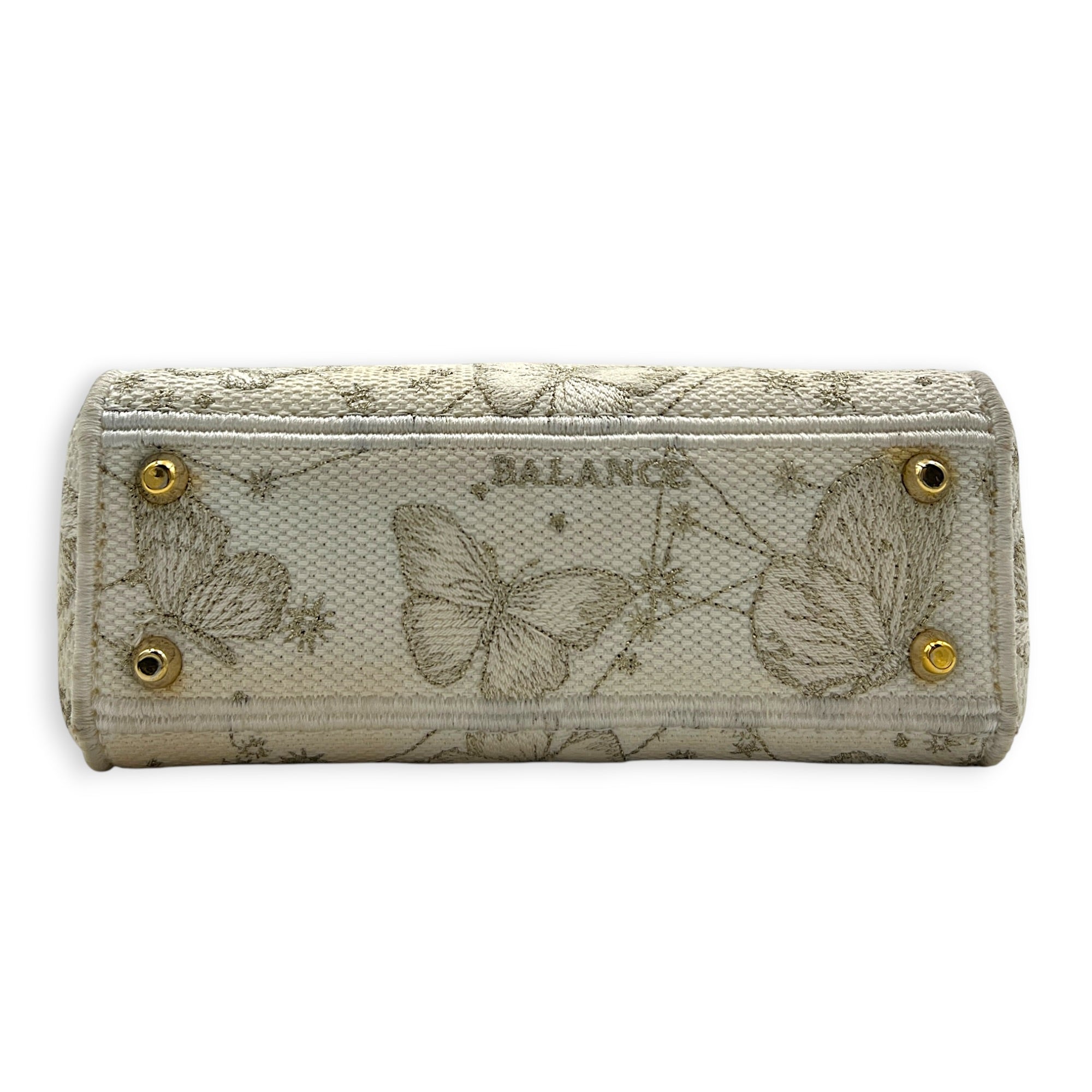 Lady D-Lite Top Handle Bag Mini White in Canvas, Gold hardware